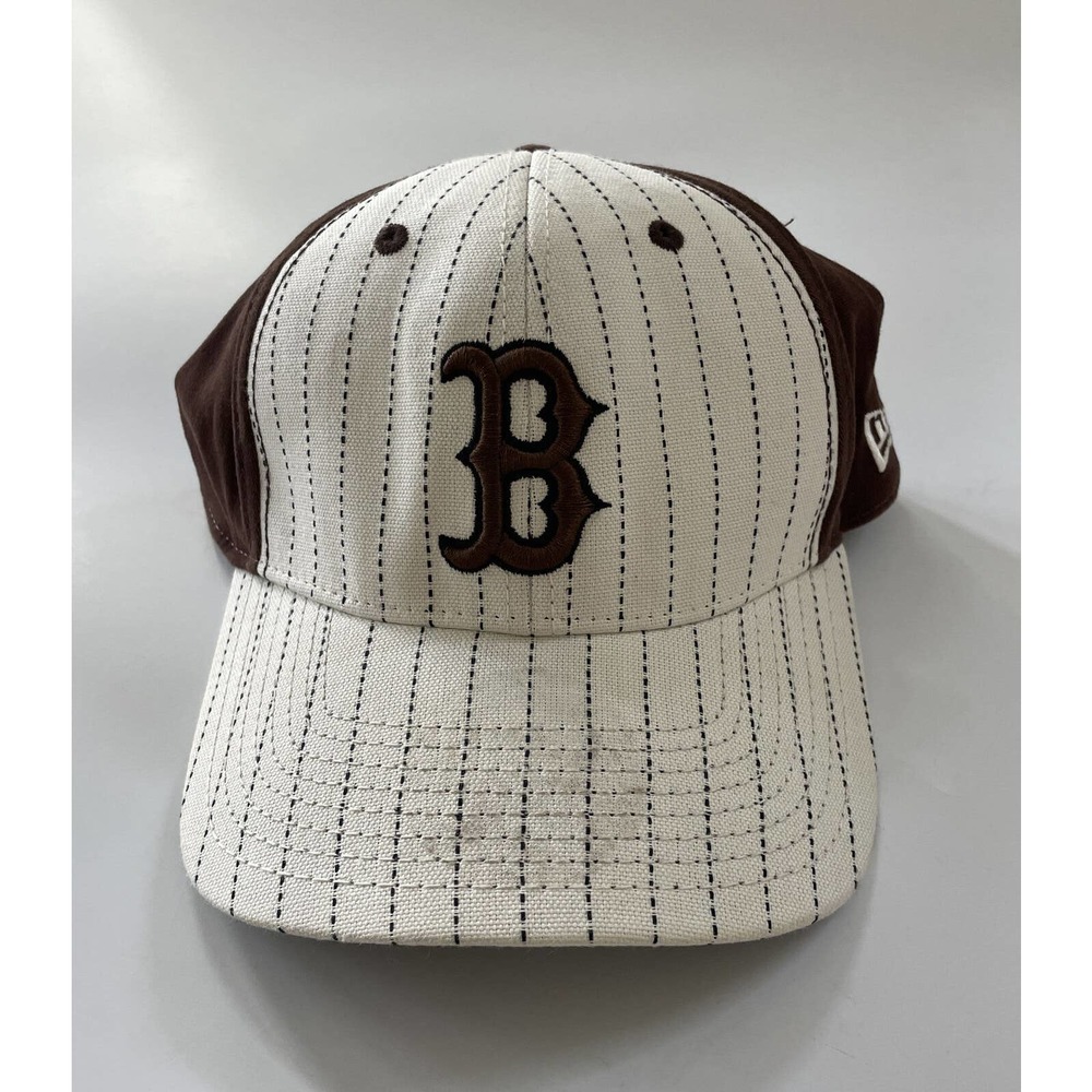 Vintage New Era MLB Boston Red Sox Fitted Hat Rare Flex Size Small Brown White